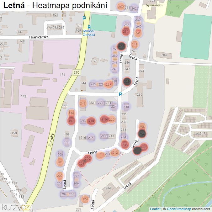 Mapa Letná - Firmy v ulici.