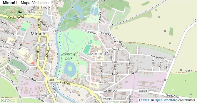 Mimoň I - mapa části obce