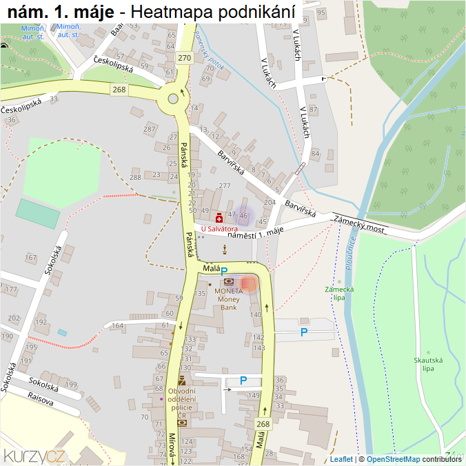 Mapa nám. 1. máje - Firmy v ulici.