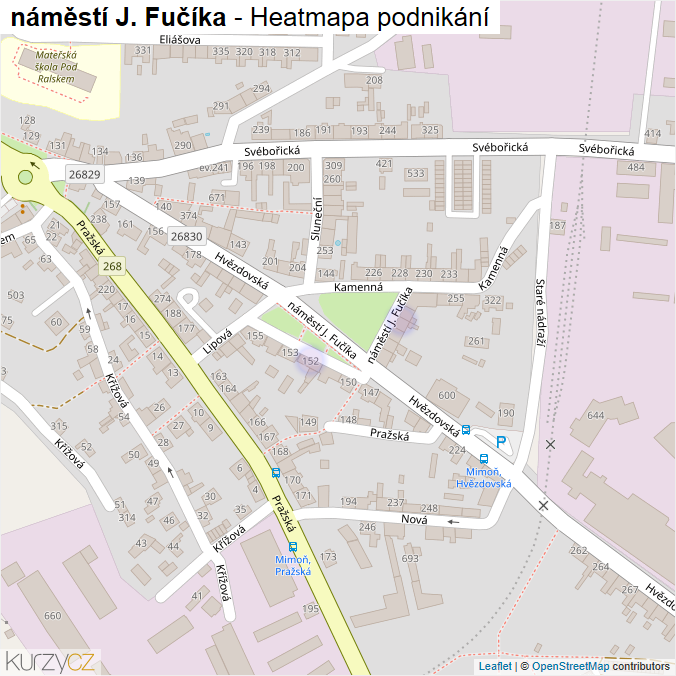 Mapa náměstí J. Fučíka - Firmy v ulici.