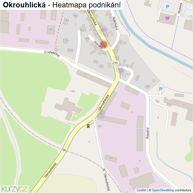 Mapa Okrouhlická - Firmy v ulici.