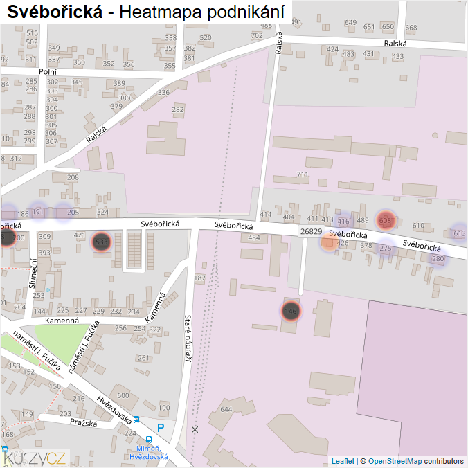 Mapa Svébořická - Firmy v ulici.