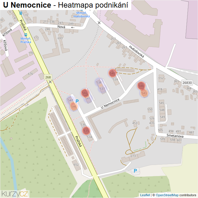 Mapa U Nemocnice - Firmy v ulici.