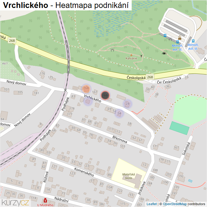 Mapa Vrchlického - Firmy v ulici.