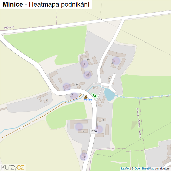 Mapa Minice - Firmy v části obce.