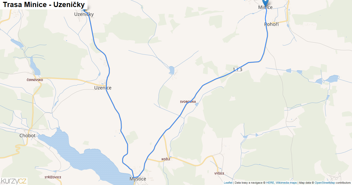 Minice-Uzeničky, mapa trasy
