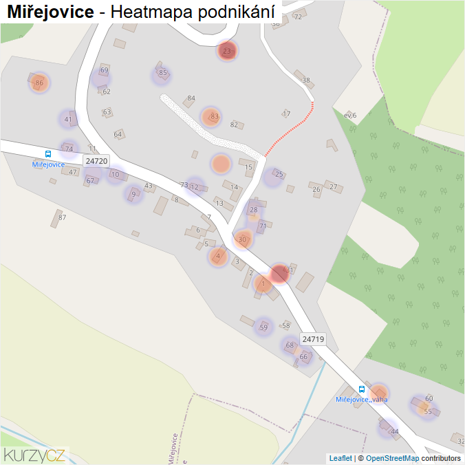 Mapa Miřejovice - Firmy v části obce.