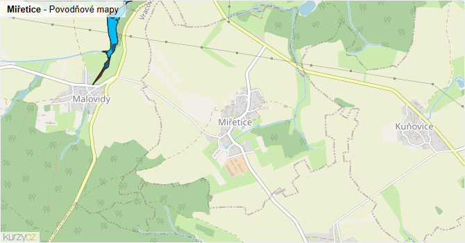 Miřetice - záplavové mapy stoleté vody