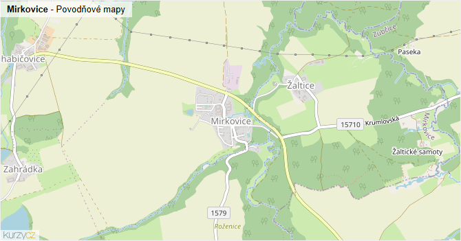 Mirkovice - záplavové mapy stoleté vody