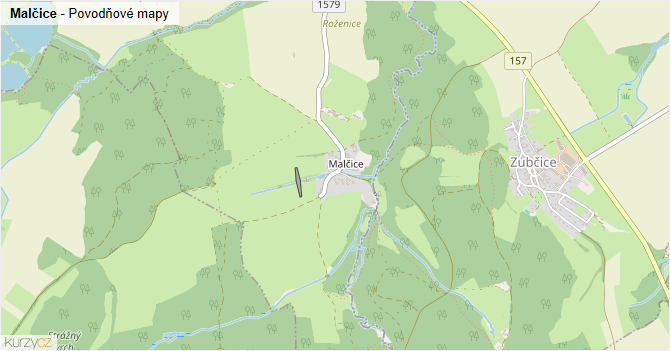 Malčice - záplavové mapy stoleté vody