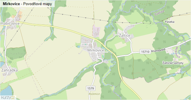 Mirkovice - záplavové mapy stoleté vody