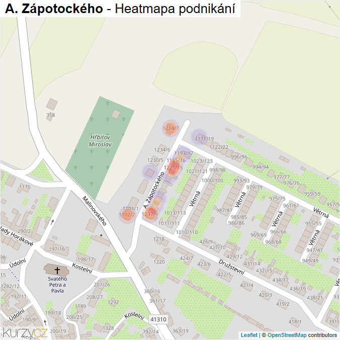 Mapa A. Zápotockého - Firmy v ulici.