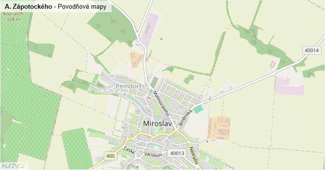 A. Zápotockého - záplavové mapy stoleté vody