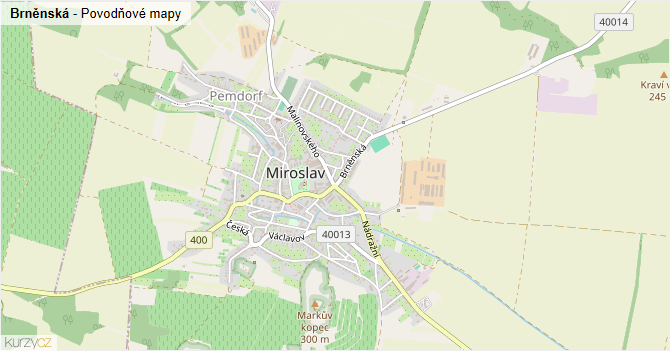 Brněnská - záplavové mapy stoleté vody