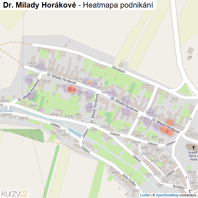 Mapa Dr. Milady Horákové - Firmy v ulici.