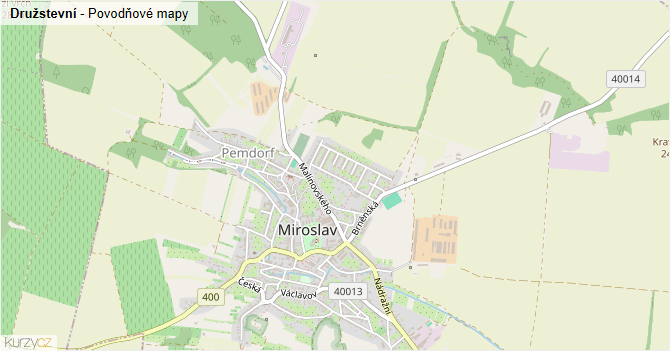 Družstevní - záplavové mapy stoleté vody