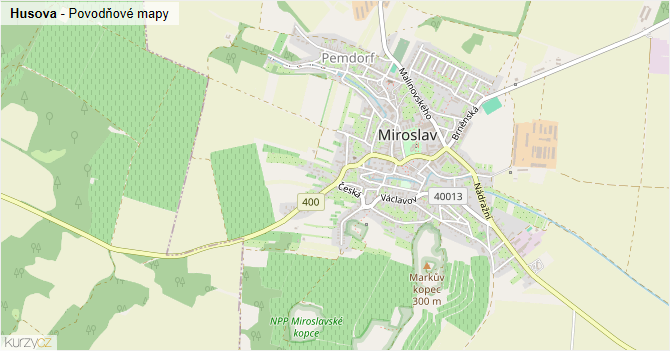 Husova - záplavové mapy stoleté vody