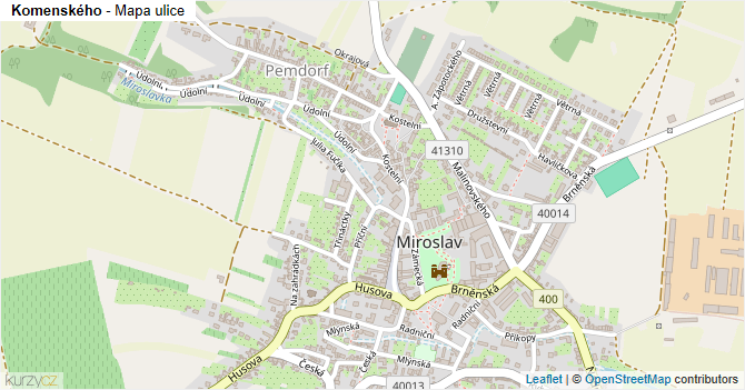 Komenského - mapa ulice