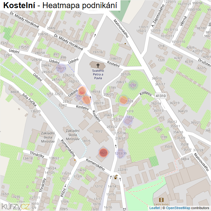 Mapa Kostelní - Firmy v ulici.