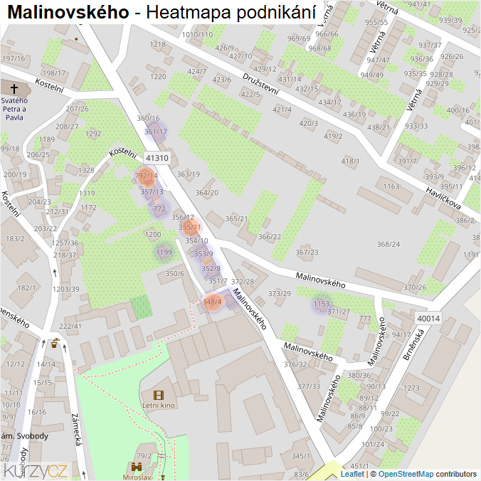 Mapa Malinovského - Firmy v ulici.