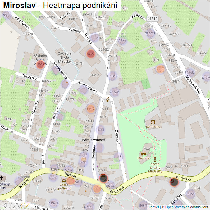 Mapa Miroslav - Firmy v části obce.