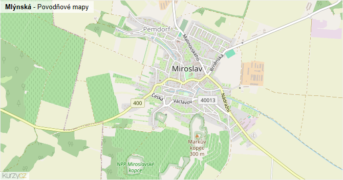 Mlýnská - záplavové mapy stoleté vody
