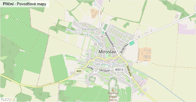 Příční - záplavové mapy stoleté vody