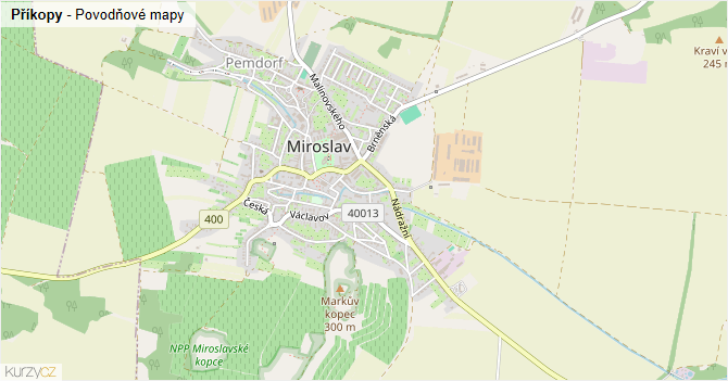 Příkopy - záplavové mapy stoleté vody