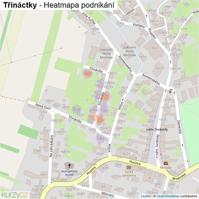 Mapa Třináctky - Firmy v ulici.