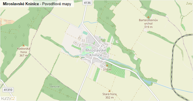 Miroslavské Knínice - záplavové mapy stoleté vody