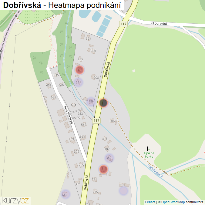 Mapa Dobřívská - Firmy v ulici.