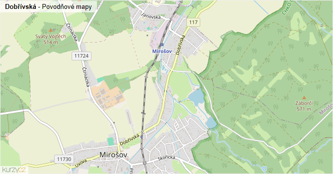 Dobřívská - záplavové mapy stoleté vody