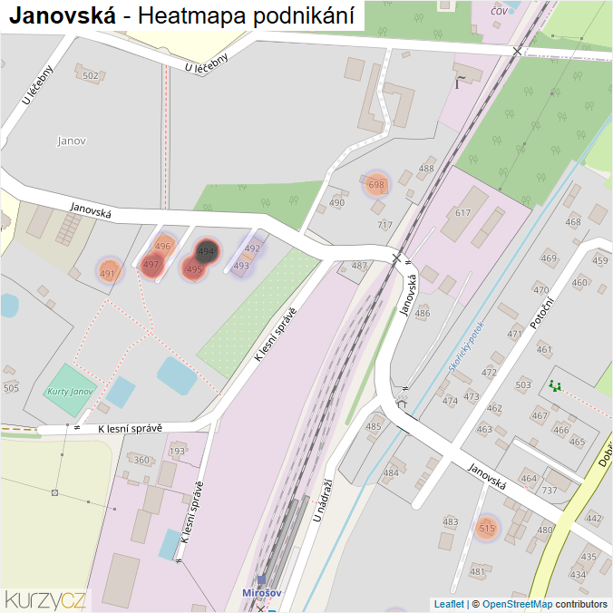 Mapa Janovská - Firmy v ulici.