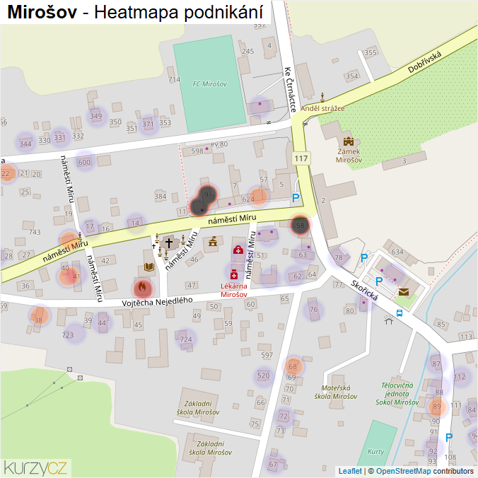 Mapa Mirošov - Firmy v části obce.