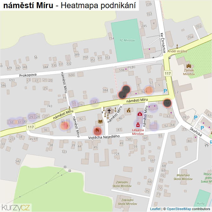 Mapa náměstí Míru - Firmy v ulici.