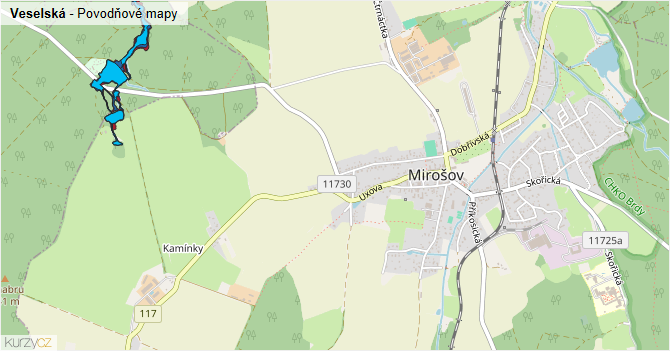 Veselská - záplavové mapy stoleté vody