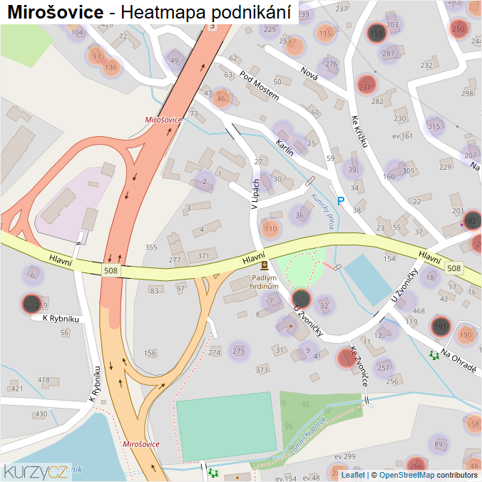 Mapa Mirošovice - Firmy v obci.