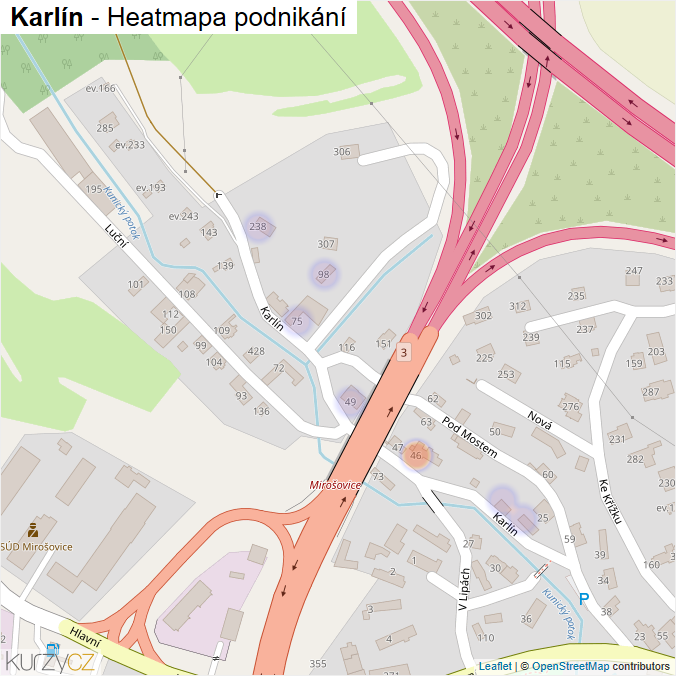 Mapa Karlín - Firmy v ulici.