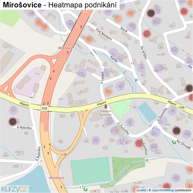 Mapa Mirošovice - Firmy v části obce.