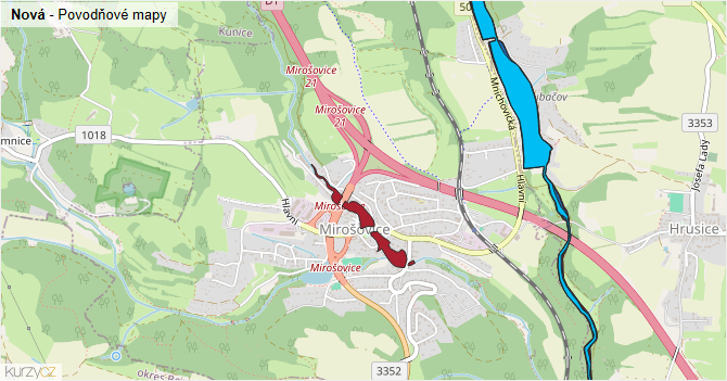 Nová - záplavové mapy stoleté vody