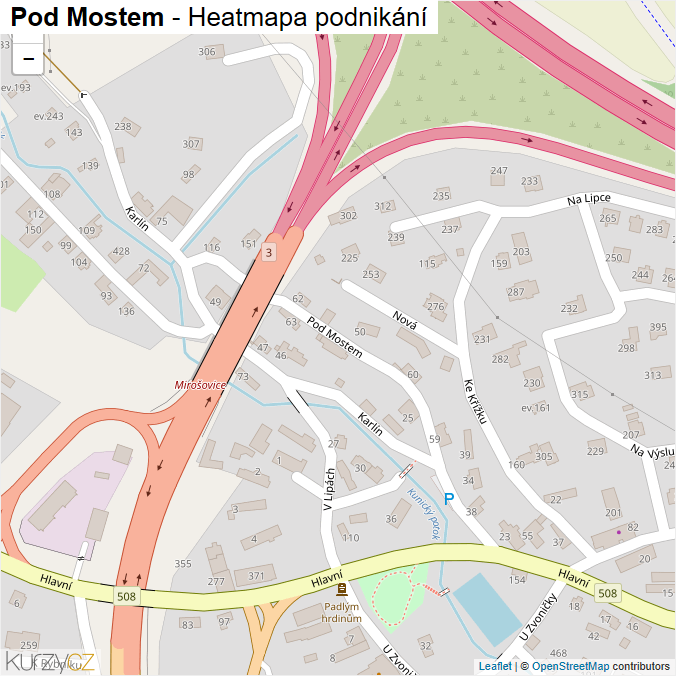 Mapa Pod Mostem - Firmy v ulici.