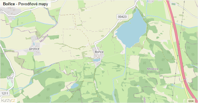 Bořice - záplavové mapy stoleté vody
