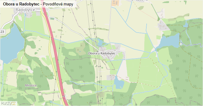 Obora u Radobytec - záplavové mapy stoleté vody