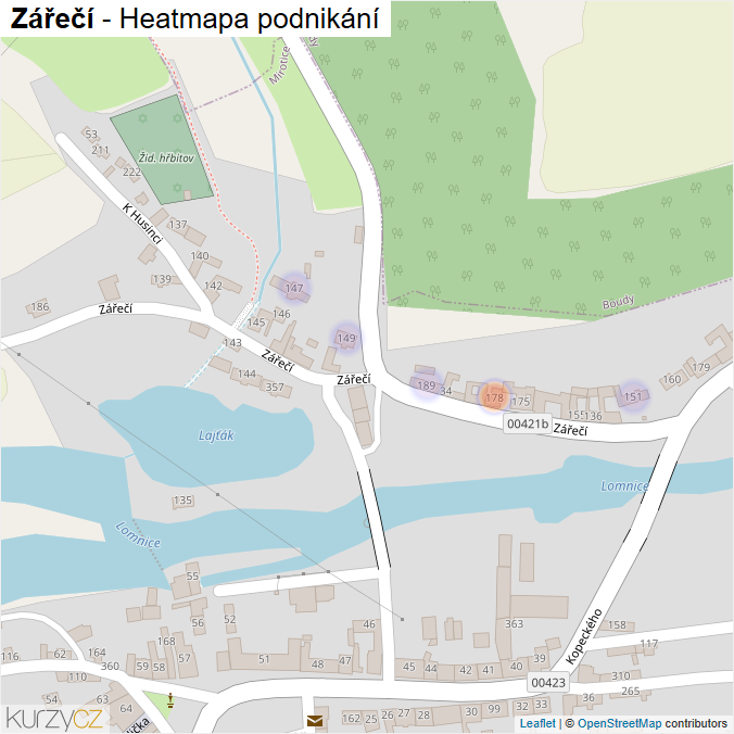 Mapa Zářečí - Firmy v ulici.