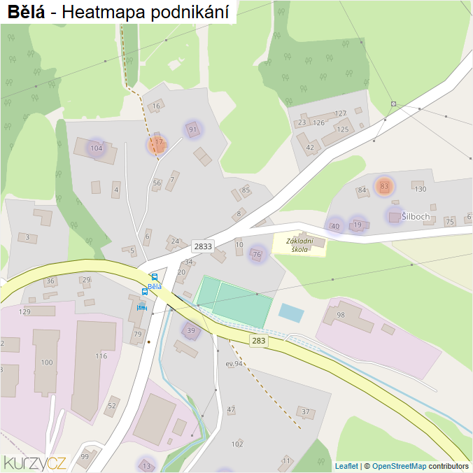 Mapa Bělá - Firmy v části obce.
