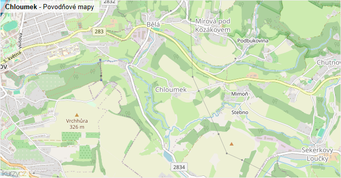 Chloumek - záplavové mapy stoleté vody