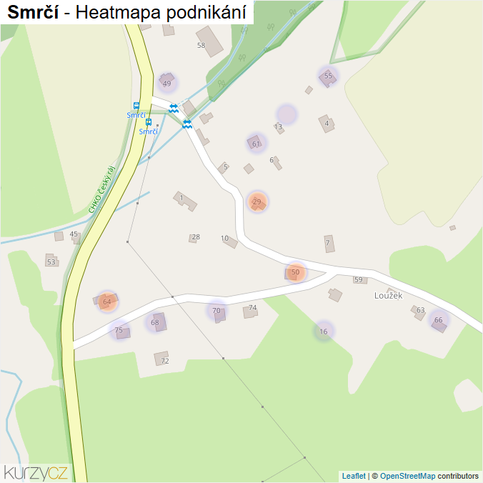 Mapa Smrčí - Firmy v části obce.