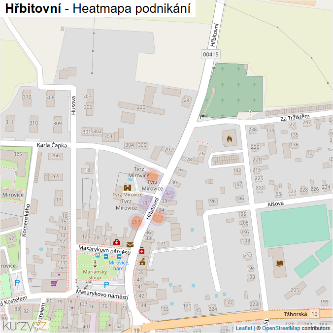 Mapa Hřbitovní - Firmy v ulici.