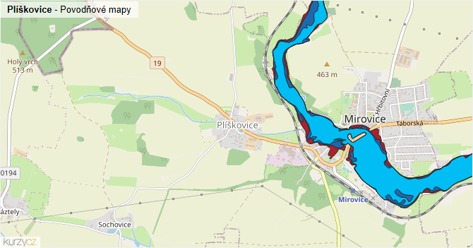 Plíškovice - záplavové mapy stoleté vody