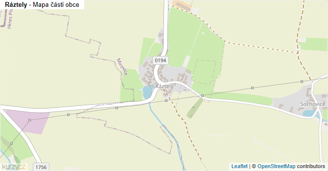 Ráztely - mapa části obce